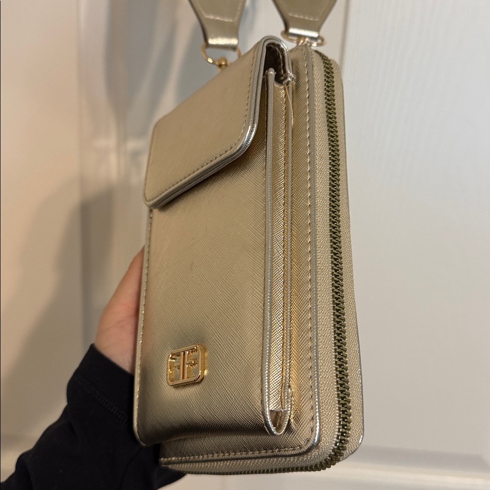 Gold Phone Holder Crossbody Wallet Bag